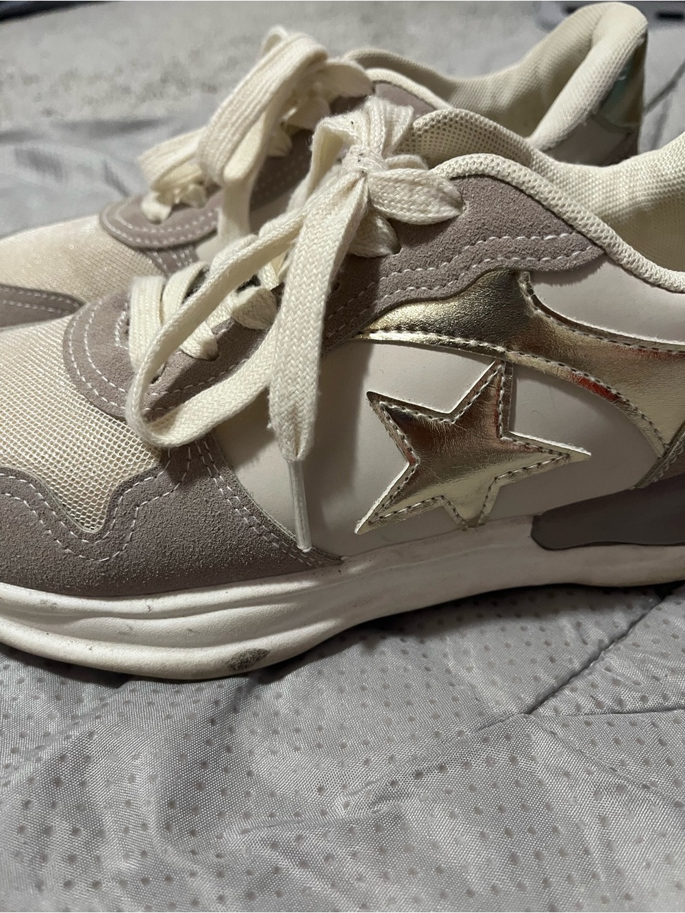 Vintage Havana Cream & Gold Star Lace-Up Sneakers